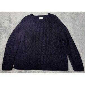 The Scotch‎ House Irish Sweater Mens XL Navy Blue Wool Crewneck Fisherman Aran